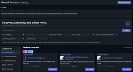 Prompt library page showing categories, search, and prompt cards.png